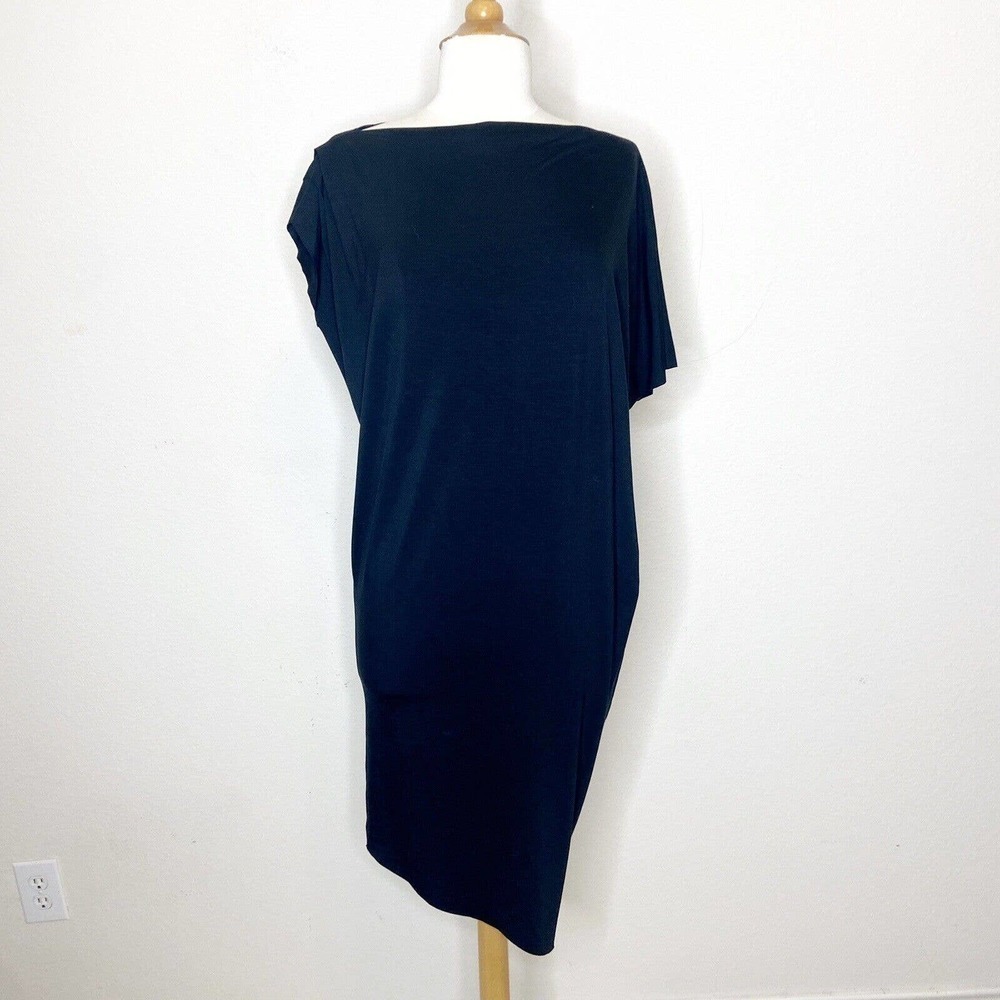 Foundation Asymmetric Ruched Sleeve Black Dress S NWT